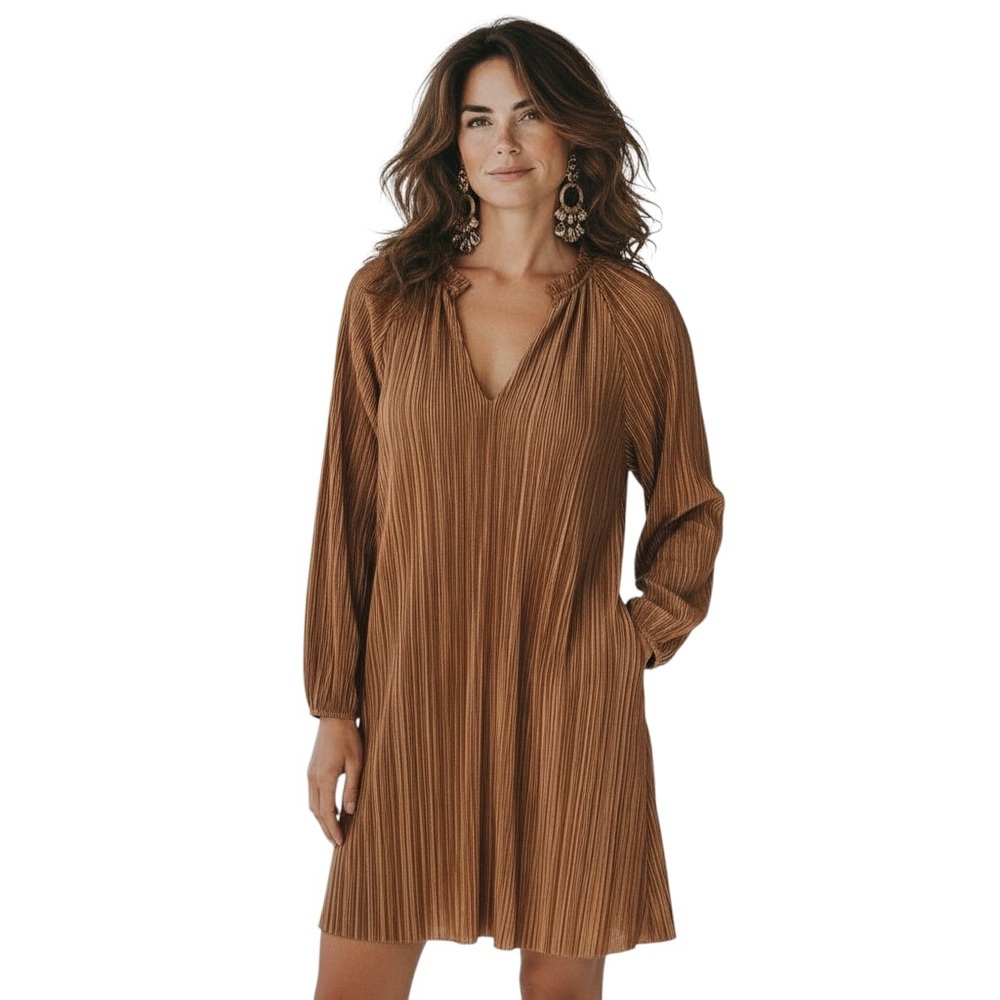 Banana Republic Copper Long Sleeve V-Neck Dress